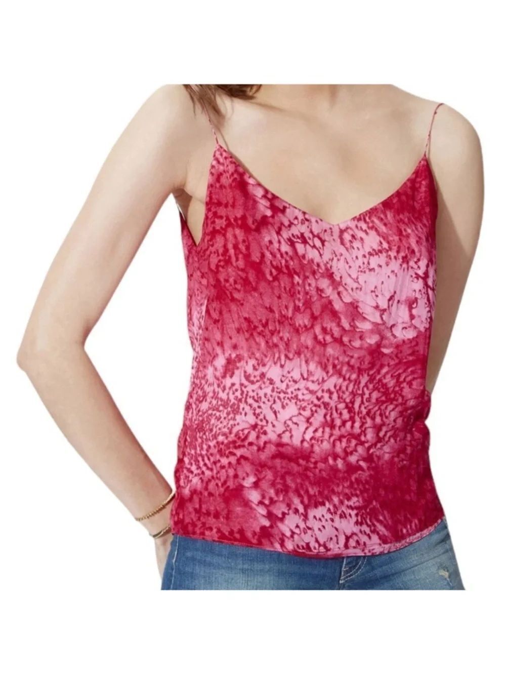 MAJE Laeticia Pink Printed Silk Tank Top S
